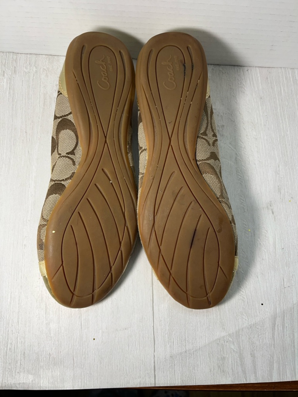 Coach Women's Brown Signature Canvas Ballet Flats with Gold Cap Toe - Picture 6 of 9